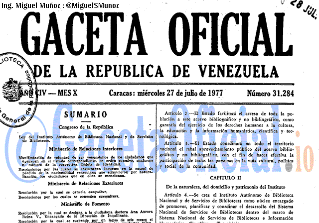 Gaceta Oficial 31284 del 27 Julio 1977
