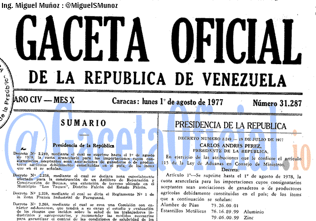 Gaceta Oficial 31287 del 1 Agosto 1977