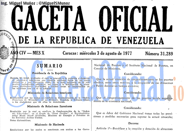 Gaceta Oficial 31289 del 3 Agosto 1977