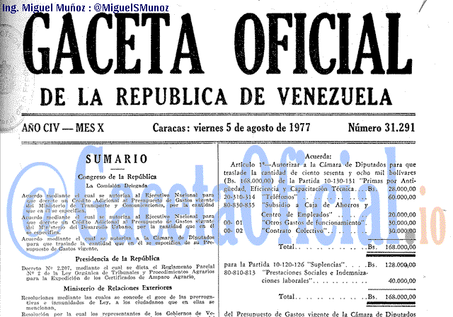 Gaceta Oficial 31291 del 5 Agosto 1977