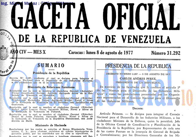 Gaceta Oficial 31292 del 8 Agosto 1977