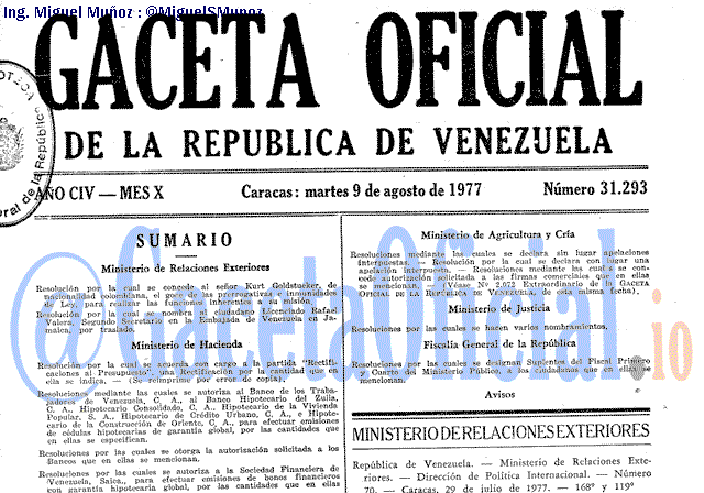 Gaceta Oficial 31293 del 9 Agosto 1977