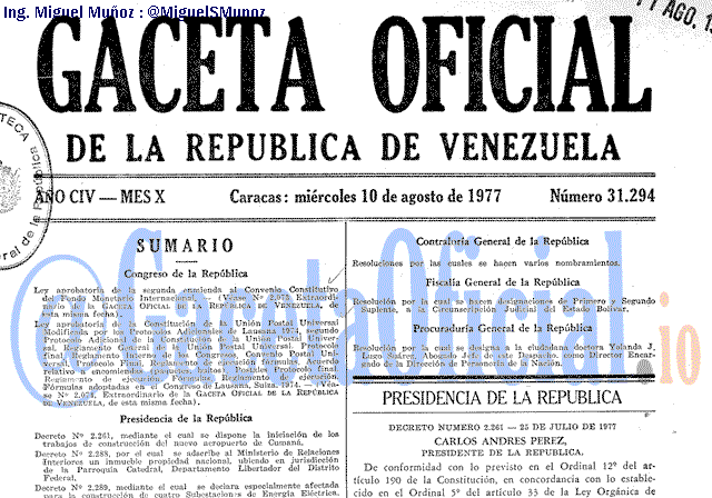 Gaceta Oficial 31294 del 10 Agosto 1977