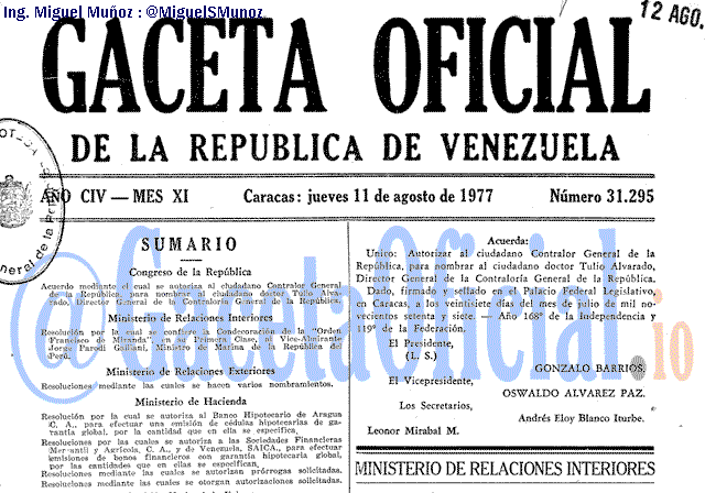 Gaceta Oficial 31295 del 11 Agosto 1977