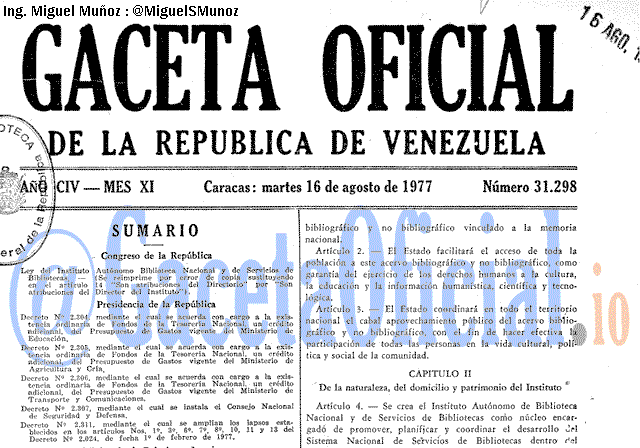 Gaceta Oficial 31298 del 16 Agosto 1977