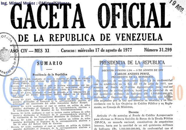 Gaceta Oficial 31299 del 17 Agosto 1977