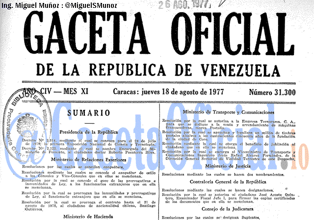 Gaceta Oficial 31300 del 18 Agosto 1977