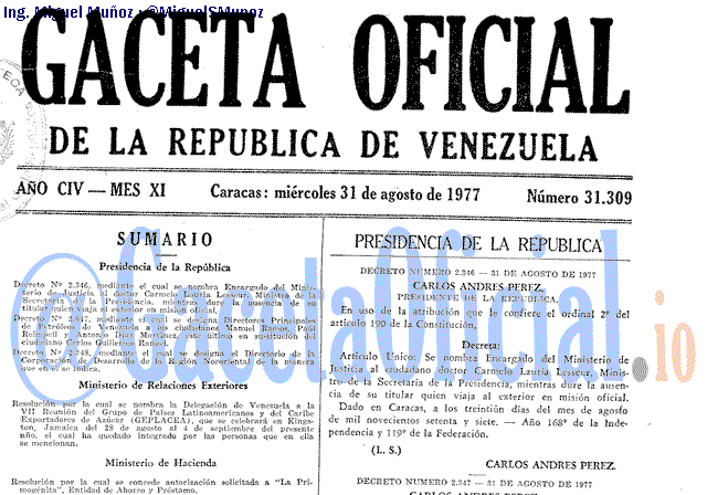 Gaceta Oficial 31309 del 31 Agosto 1977