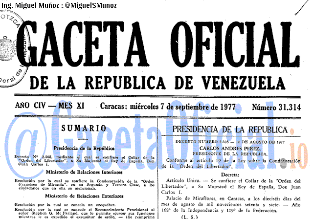 Gaceta Oficial 31314 del 7 Septiembre 1977