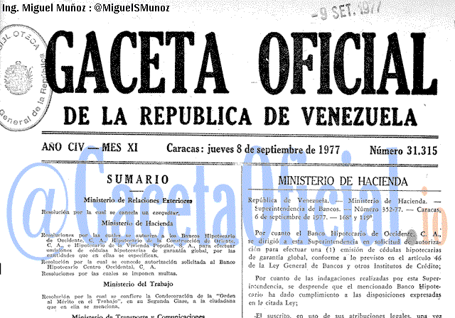 Gaceta Oficial 31315 del 8 Septiembre 1977