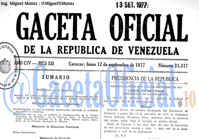 Gaceta Oficial 31317 del 12 Septiembre 1977