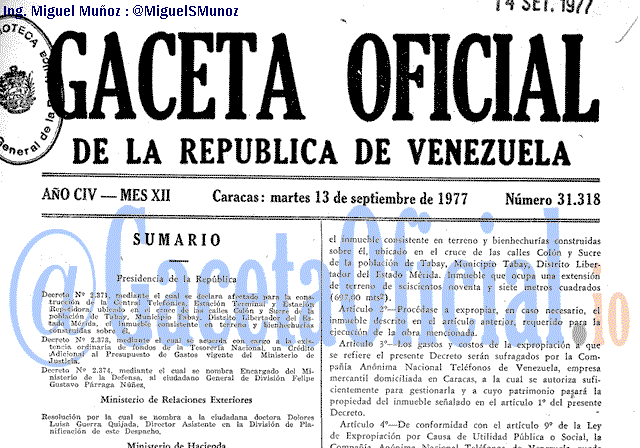 Gaceta Oficial 31318 del 13 Septiembre 1977