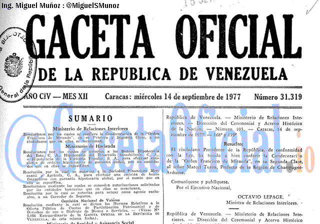 Gaceta Oficial 31319 del 14 Septiembre 1977