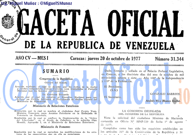 Gaceta Oficial 31344 del 20 Octubre 1977