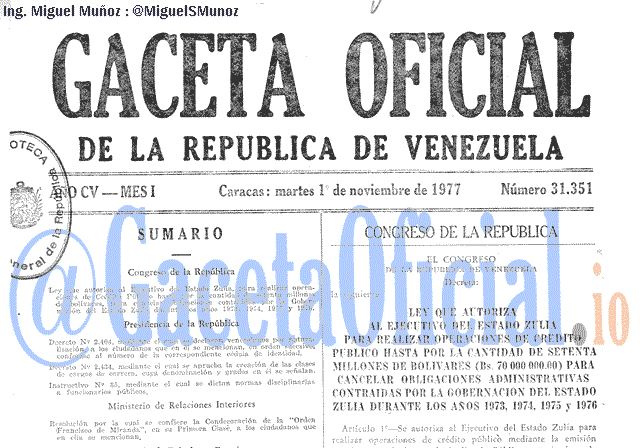 Gaceta Oficial 31351 del 1 Noviembre 1977