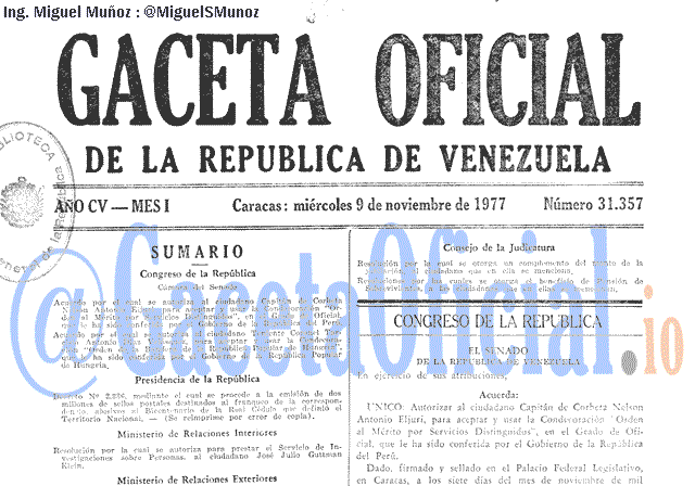 Gaceta Oficial 31357 del 9 Noviembre 1977