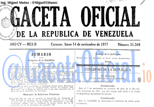 Gaceta Oficial 31360 del 14 Noviembre 1977