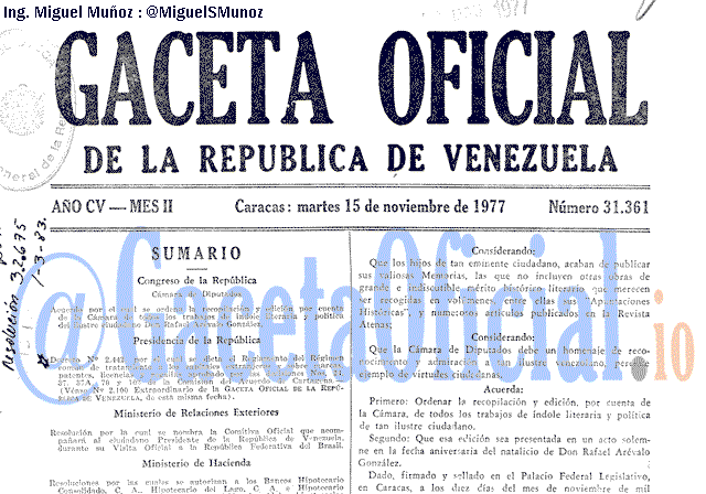 Gaceta Oficial 31361 del 15 Noviembre 1977