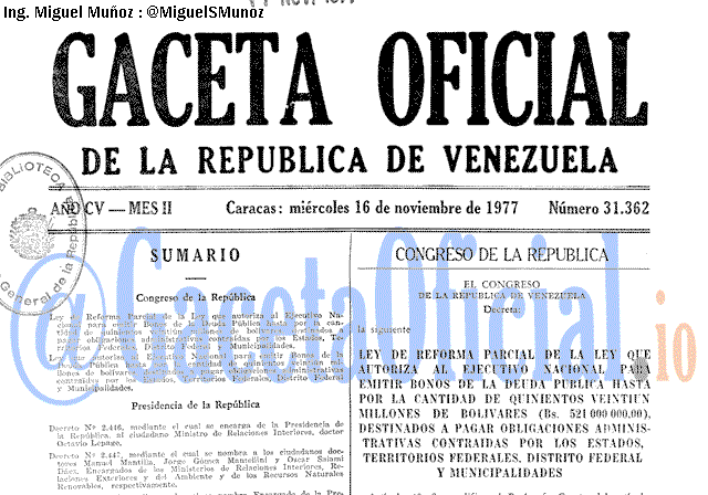Gaceta Oficial 31362 del 16 Noviembre 1977