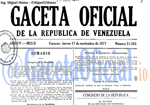 Gaceta Oficial 31363 del 17 Noviembre 1977