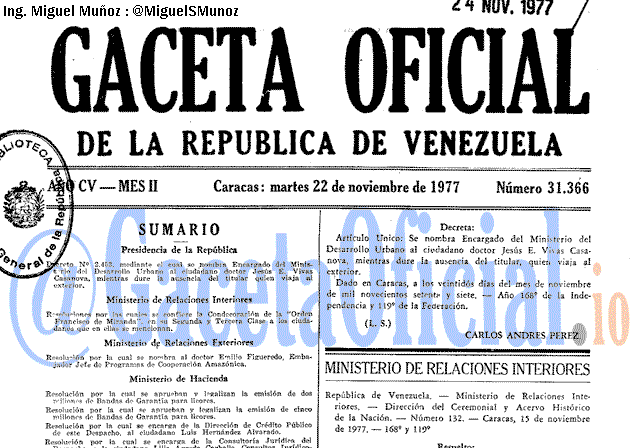 Gaceta Oficial 31366 del 22 Noviembre 1977