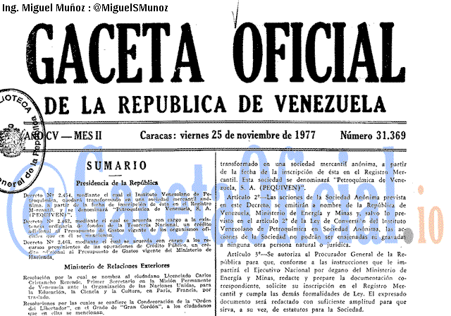 Gaceta Oficial 31369 del 25 Noviembre 1977