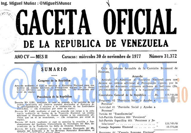 Gaceta Oficial 31372 del 30 Noviembre 1977