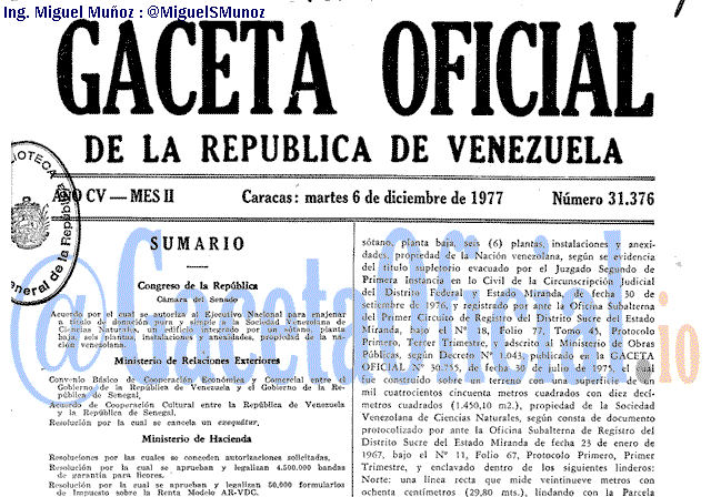 Gaceta Oficial 31376 del 6 Diciembre 1977