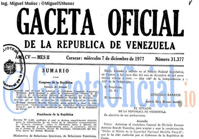 Gaceta Oficial 31377 del 7 Diciembre 1977