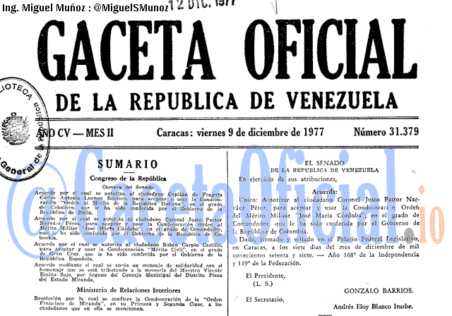 Gaceta Oficial 31379 del 9 Diciembre 1977