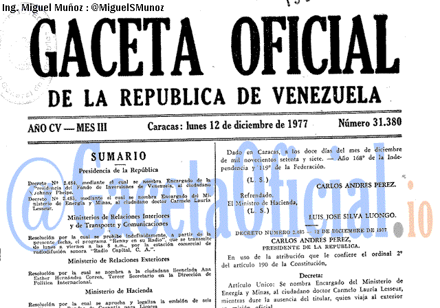Gaceta Oficial 31380 del 12 Diciembre 1977
