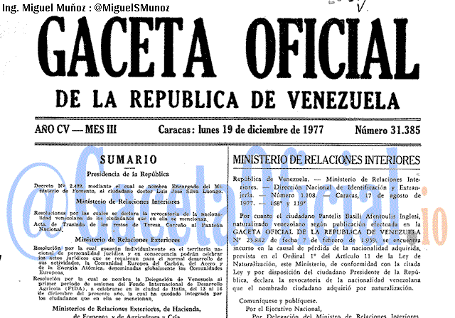 Gaceta Oficial 31385 del 19 Diciembre 1977