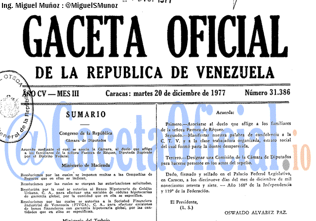 Gaceta Oficial 31386 del 20 Diciembre 1977