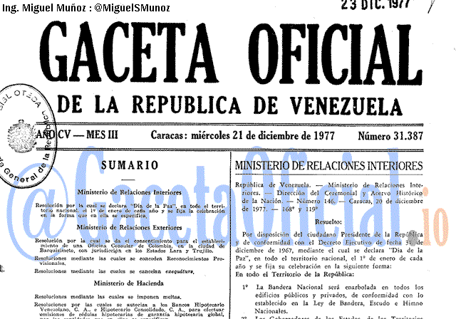 Gaceta Oficial 31387 del 21 Diciembre 1977