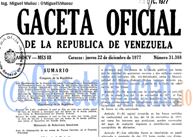 Gaceta Oficial 31388 del 22 Diciembre 1977