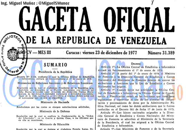 Gaceta Oficial 31389 del 23 Diciembre 1977
