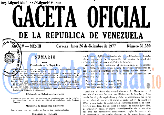 Gaceta Oficial 31390 del 26 Diciembre 1977