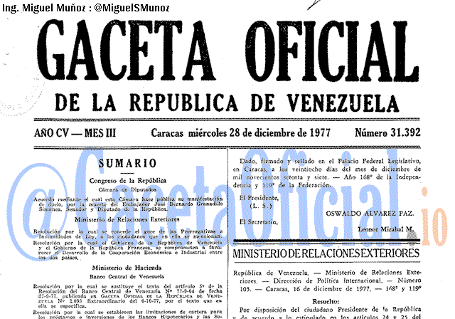 Gaceta Oficial 31392 del 28 Diciembre 1977