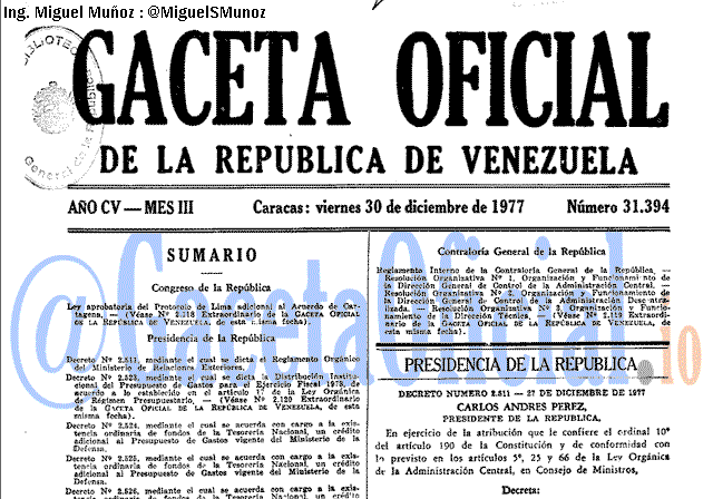 Gaceta Oficial 31394 del 30 Diciembre 1977