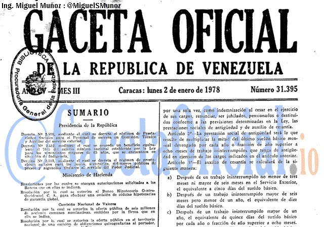 Gaceta Oficial 31395 del 2 Enero 1978