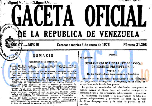 Gaceta Oficial 31396 del 3 Enero 1978