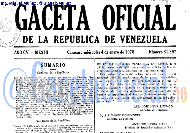 Gaceta Oficial 31397 del 4 Enero 1978