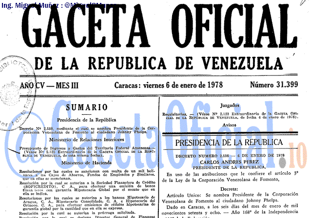 Gaceta Oficial 31399 del 6 Enero 1978