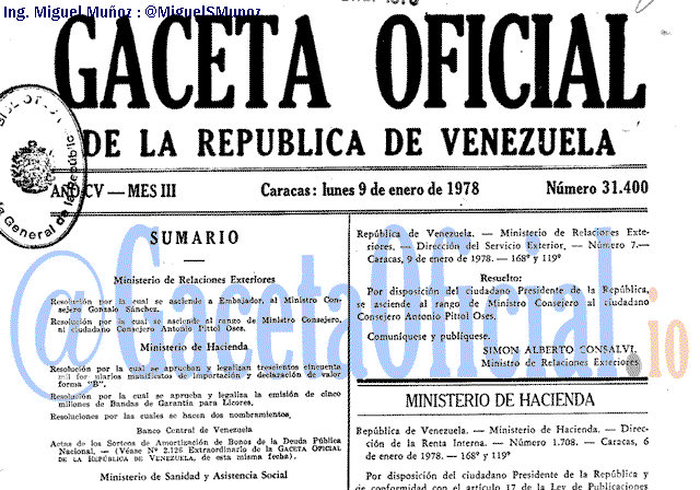 Gaceta Oficial 31400 del 9 Enero 1978