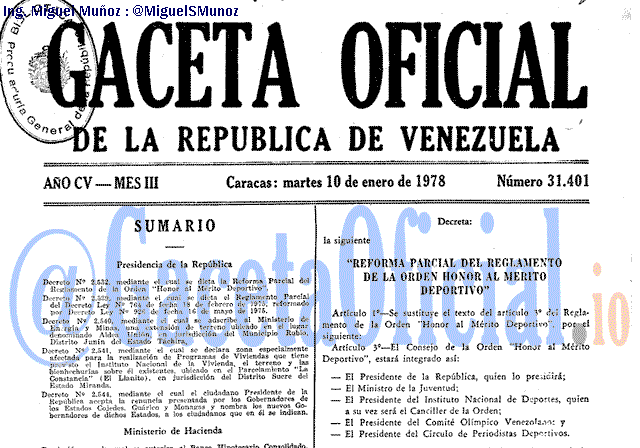 Gaceta Oficial 31401 del 10 Enero 1978