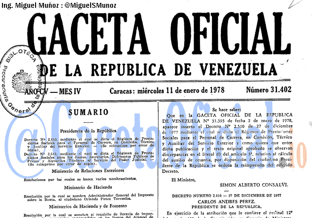 Gaceta Oficial 31402 del 11 Enero 1978