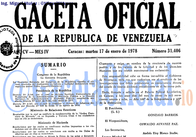 Gaceta Oficial 31406 del 17 Enero 1978