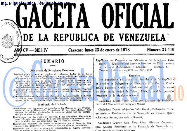 Gaceta Oficial 31410 del 23 Enero 1978