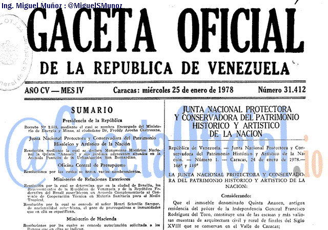 Gaceta Oficial 31412 del 25 Enero 1978