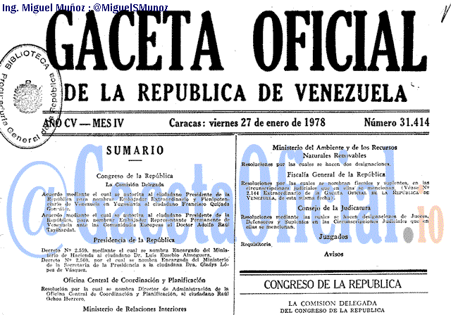 Gaceta Oficial 31414 del 27 Enero 1978